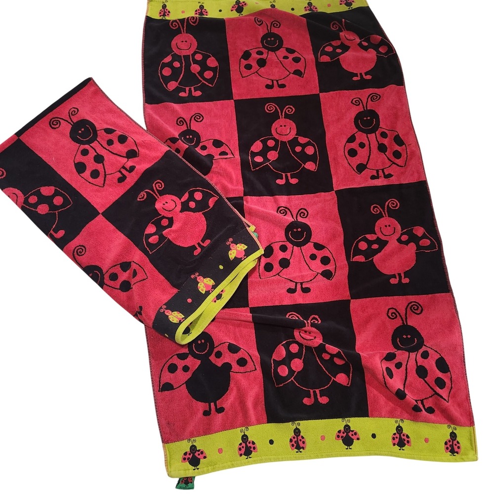 Egyptian Cotton thick Ladybug Towel Set Bath‎ Beach Pool Fun garden  x2